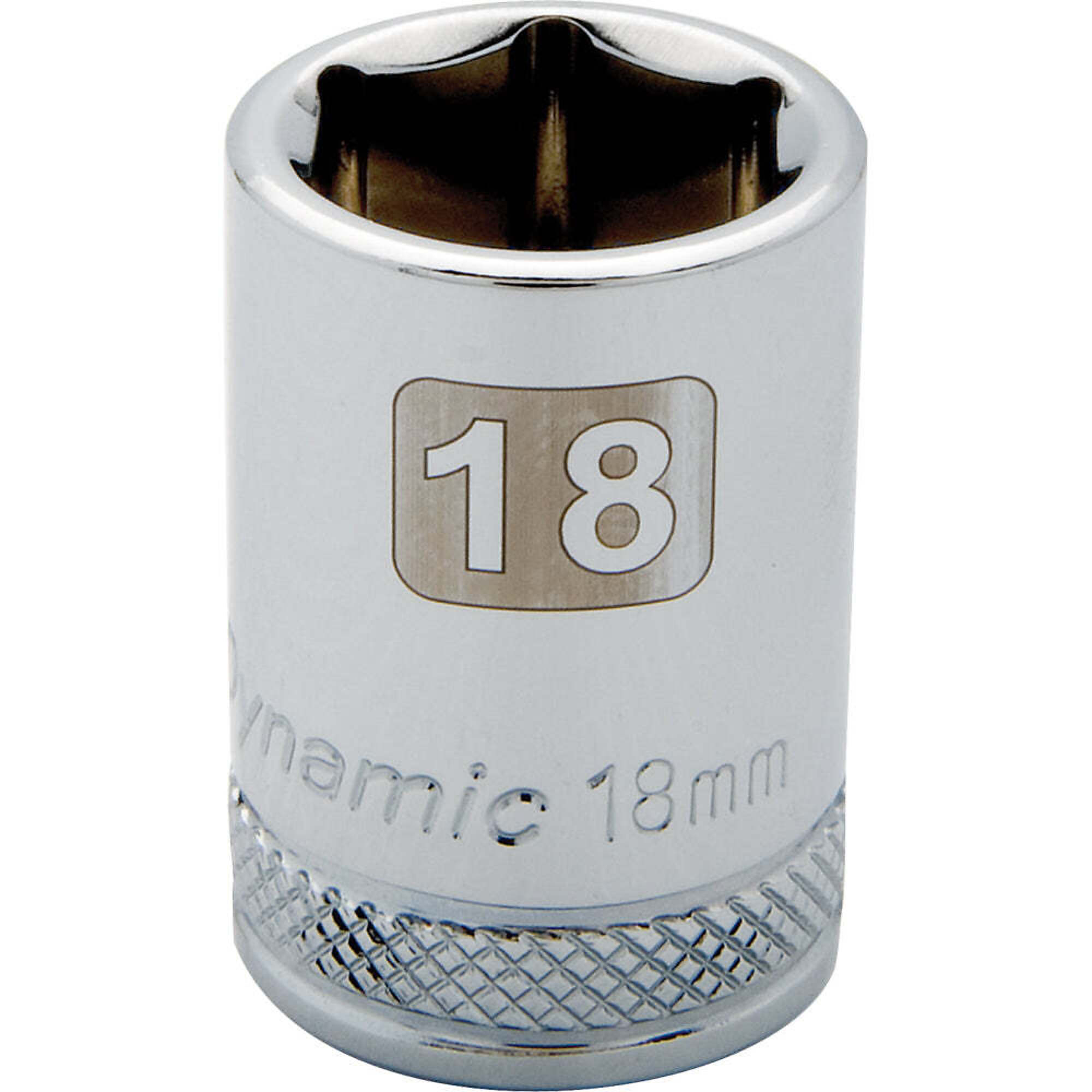 Dynamic Tools 1/2" Drive 6 Point Metric, 18mm Standard Length, Chrome Finish Socket